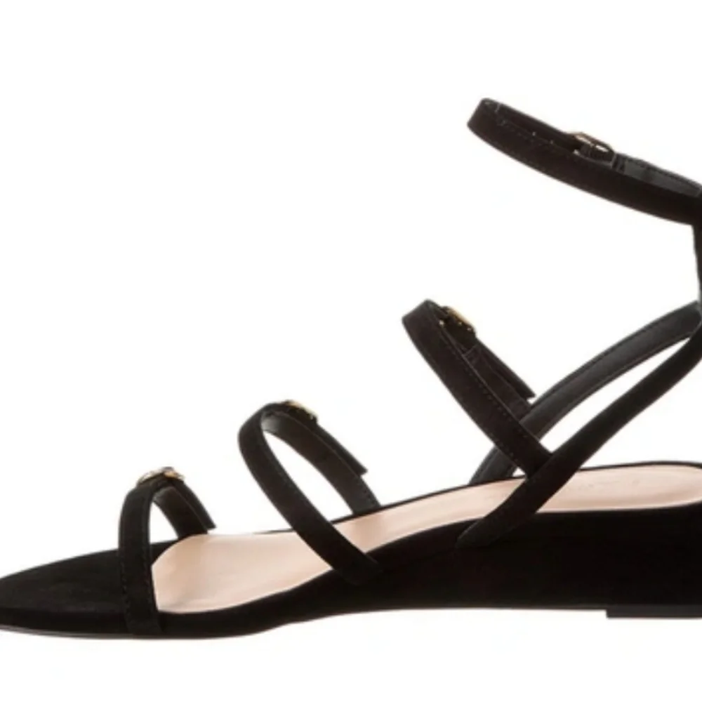 NWT Stuart Wietzman Black Grecian Buckle Wedge Sandals Sz 8